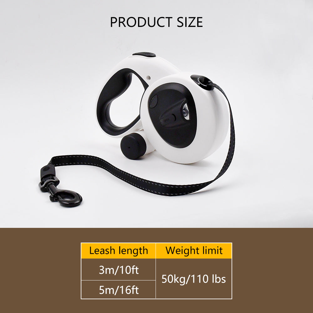 LED Light Up Retractable Dog Leash With Flashlight And Poop Bag Dispenser